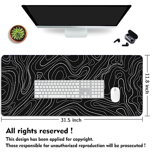 UJoowalk Topographic Gaming Mouse Pad, Large, Black and White, 31.5 x 11.8 in - color: Topographic Black, size: 11.8x31.5''