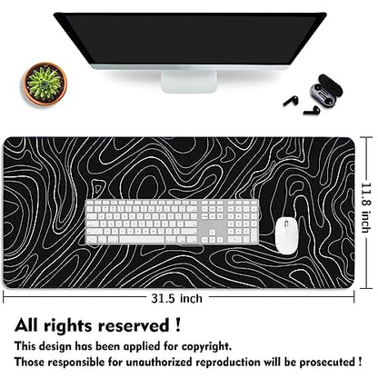 UJoowalk Topographic Gaming Mouse Pad, Large, Black and White, 31.5 x 11.8 in - color: Topographic Black, size: 11.8x31.5''