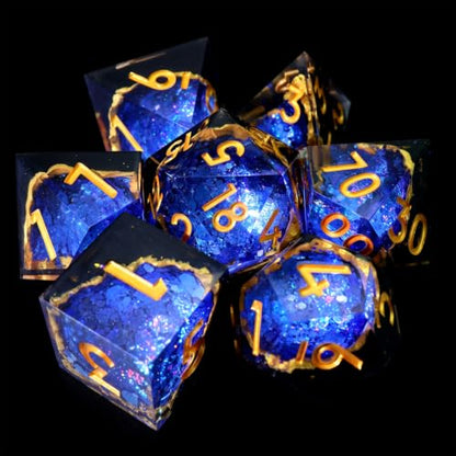 XENOLUX Resin DND Dice Set - Polyhedral RPG Dice for Dungeons and Dragons - Blue Geode Handcrafted with Holographic Foil in Tin Box for Board Games (G4) - color: G4