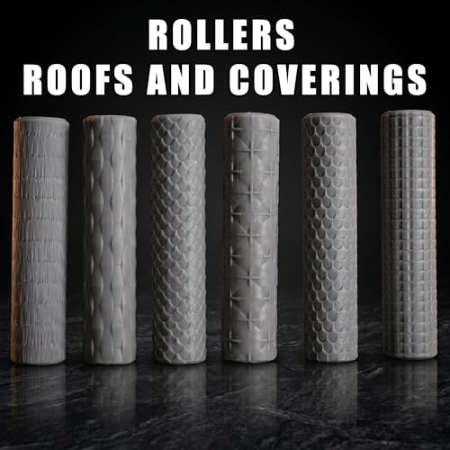 6 Pcs Texture Rollers for Modeling Clay & Miniatures - Roofs & Coverings Patterns (Shingles, Thatch, Tiles) for Dioramas, Tabletop RPG Terrain & Hobby Crafting - color: Amr03 B