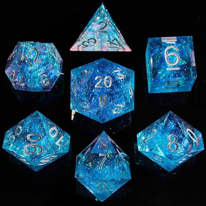FugaCity Dice Set,Handmade Sharp Edge 7 Piece Resin Dice-Dungeon&Dragons Polyhedral Dice Set, D&D Dice Set with Gift Dice Case for RPG MTG Table Games - color: A-blue Sky