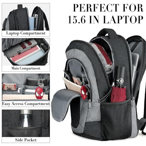 BIKROD Travel Laptop Backpack Men, School Backpacks for College Teen Boys Water Resistant Back Pack, Business Anti Theft Slim Sturdy Computer Bag Gifts Fits 15.6 Inch Laptop - color: Blackgrey, size: 15.6 Inch