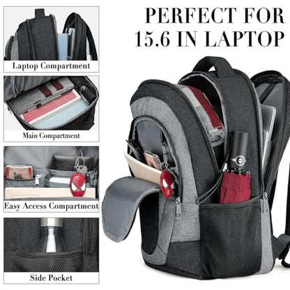 BIKROD Travel Laptop Backpack Men, School Backpacks for College Teen Boys Water Resistant Back Pack, Business Anti Theft Slim Sturdy Computer Bag Gifts Fits 15.6 Inch Laptop - color: Blackgrey, size: 15.6 Inch