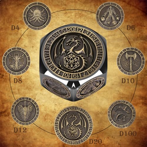 DND Spinner Dice 8-in-1 Metal Dice Set, D&D Polyhedral Game Dice | 3D Hexagon Relief Design, D&D Spinner Dice, DND Gifts, MTG, Role Playing Board Game Accessories, with Gift Box, Black - color: Black