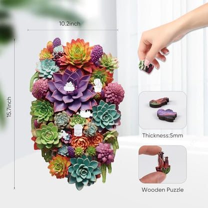 Delobil Succulent Waterfall Wooden Puzzles, 300 Pieces Jigsaw Puzzles, Unique Design Wooden Puzzles for Adults and Kids, Family Game Gift 10.2 x 15.7 Inch - color: Succulent Waterfall, size: 300Pcs
