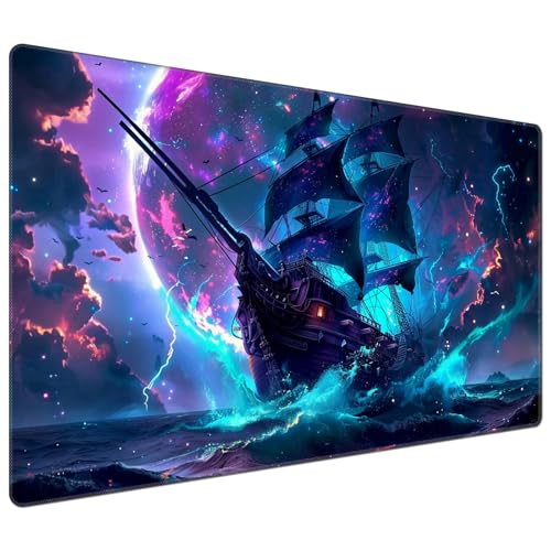 DEGDFSGR for MTG Playmat 24 x 14 inches for TCG Playmats Non-Slip Rubber Base Commander Play Mat HD Cover for Magic The Gathering Playmat Iorcana Trading Card Game, A Fantasy Pirate Ship - color: A Fantasy Pirate Ship, size: 24" x 14"