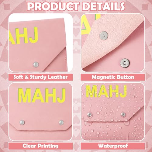 Leather Mahjong Card Holder Clutch Card Pouch Mahjong Accessory 8x6inch Protective Cover Case with Secure Closure Ideal Gift for Lover Playing Game Night(4 Pcs,Turquoise,Pink, Blue,Green) - color: Turquoise,pink, Blue,green