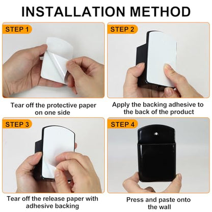 2 PCS Self Adhesive Remote Holder Wall Mount Control Holders | Small Wall Mounted TV Remote Bracket Air Conditioner and Pen Organizers and Accessories for Home Office School (Black) - color: Black