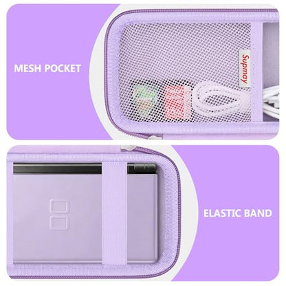 Supmay Hard Carrying Case Compatible with Nintendo DS Lite NDSL, Gameboy Advance Games Storage Holder Travel Bag with Mesh Pocket for USB Charging Cable, Stylus, Earphones, Game Cartridge, Purple - color: Purple
