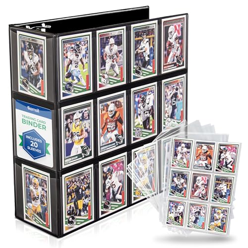 Samsill Trading Card Binder with 20-Pack of 9 Pocket Card Sleeves (Holds 360 Cards), Customizable Cover, 2" D-Ring Binder for Collectors, Top Loading, Card Storage for Football Cards