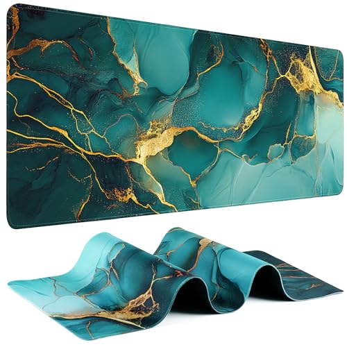 Gaming Mouse Pad - (31.5"×11.8") Marble Large Mouse Pads for Desk - Desk Mat for Keyboard and Mouse with Non-Slip Base, Desks Pad Matfor Game/Office & Home - color: Marble-Dark Green, size: 31.5L x 11.8W inches