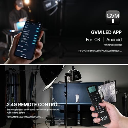 GVM 160W LED Video Light with Bluetooth Control, 5600K Photography Light, Studio Lighting Kit for Photography, Filmmaking, YouTube and Tiktok, 98100 lux/1.64ft, 12 Scene Modes, Lightweight - size: 160W