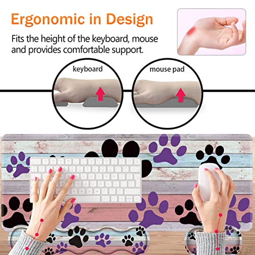 Large Gaming Mouse Pad, Keyboard Wrist Rest + Mouse Wrist Pad + Coaster Combination Set, Memory Sponge Non-Slip Base. Suitable for Office and Home, Rainbow Wood Grain Black and Purple Dog paw - color: Fok-fo1-mouse -017