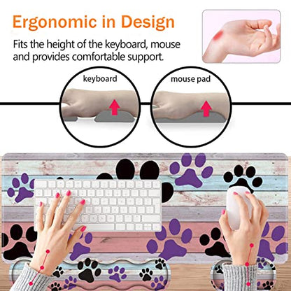 Large Gaming Mouse Pad, Keyboard Wrist Rest + Mouse Wrist Pad + Coaster Combination Set, Memory Sponge Non-Slip Base. Suitable for Office and Home, Rainbow Wood Grain Black and Purple Dog paw - color: Fok-fo1-mouse -017