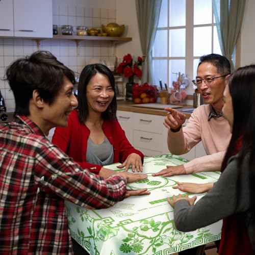 Oudain Chinoiserie Mahjong Tablecloth Florals Card Table Cloth 55x 55 Inch Square Tablecloth Game Table Cover with Game Rules for Mahjong Beginners, Card, Board Tile Games(Green and White) - color: Green and White
