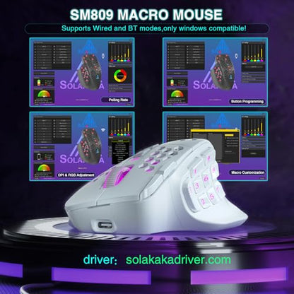 SOLAKAKA SM809 Gaming Mouse for MMO,24000 DPI,16 Programmable,RGB PC Gaming Mice