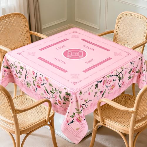 55 x 55 in Mahjong Tablecloth, Florals Card Table Mat, Multi Purpose Game Table Cover, Mahjong Party Decorations for Beginners, Lovers, Card, Board Tile Games, Poker, Dominoes (Pink) - color: Pink, White