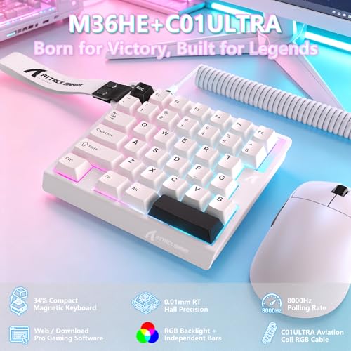 ATTACK SHARK M36 HE One-Handed Magnetic Switch Keyboard, 8000Hz Polling, Hot-Swappable, High-Precision 0.01mm, 36 Keys Wired Keypad with RGB Backlit, C01 Ultra Led Aviator Cable-Star White - color: Starlight White