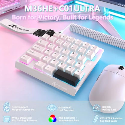 ATTACK SHARK M36 HE One-Handed Magnetic Switch Keyboard, 8000Hz Polling, Hot-Swappable, High-Precision 0.01mm, 36 Keys Wired Keypad with RGB Backlit, C01 Ultra Led Aviator Cable-Star White - color: Starlight White