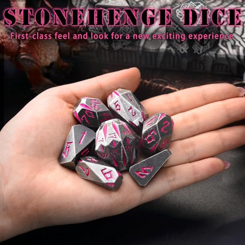 ZHOORQI Metal DND Dice Stonehenge Polyhedral Die Set for RPG(Black Pink) | D and D Dice, 7Pcs/Set Unique Cool Dice, Perfect Dice Gifts for Dungeons and Dragons RPG Role Play Games - color: Black Pink