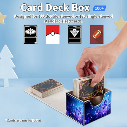 for MTG Commander Deck Box,Card Deck Box for Trading Yugioh MTG,Fits 100 Double Sleeved Cards,PU Leather Strong Magnet Case for Magic Commander TCG CCG,Blue Glitter Butterfly - color: Blue Glitter Butterfly