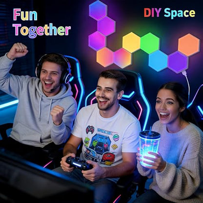 TISOFU 12 Pack Hexagon Lights LED Wall Panels, RGB Gaming Light with APP/Music Sync & Remote, DIY Smart Modular Hexagonal Honeycomb Glide Hex Tiles Panel for Bedroom Party Decor Gifts - size: 12 Pack
