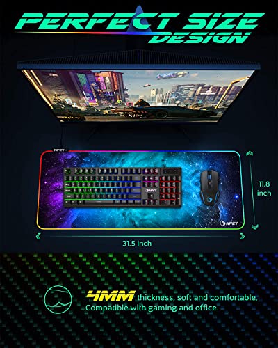 NPET K10V3 Wired Gaming Keyboard and Mouse Pad, RGB 10 Zone Backlit, Spill-Resistant Design, Quiet Silent USB Membrane Keyboard and Wrist Support for Desktop, Computer, PC