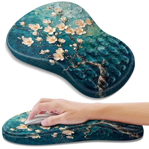 YIWEI Ergonomic Mouse Pad with Wrist Rest for Carpal Tunnel Pain Relief | Memory Foam Wrist Support,Non-Slip Rubber Base, Keyboard Computer Mousepad,Lycra Cloth Surface,Gaming Home Office - color: Plum Plossom