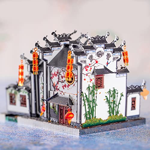 MU 3D Metal Puzzle for Adult Chinese Landscape Architecture Anhui Style Gardens, Jigsaw DIY Miniature Model Kits for Beginner Building Birthday Gift, 124pcs - color: Anhui Style