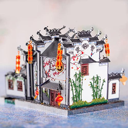 MU 3D Metal Puzzle for Adult Chinese Landscape Architecture Anhui Style Gardens, Jigsaw DIY Miniature Model Kits for Beginner Building Birthday Gift, 124pcs - color: Anhui Style