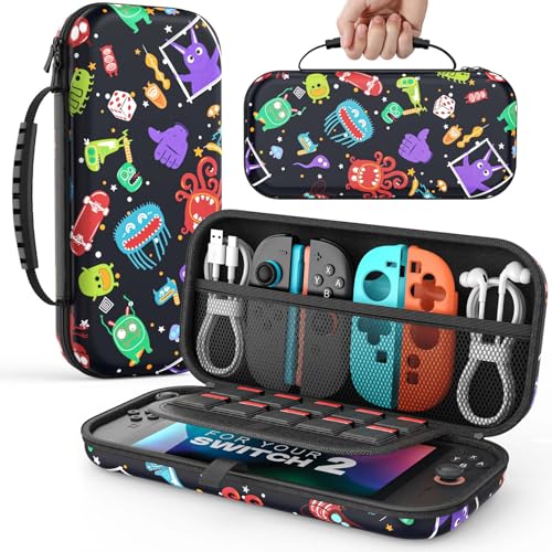 MoKo Carrying Case for Nintendo Switch 2(2025), Protective Hard Shell Portable Travel Carry Case Pouch holds 10 Cartridges with Pockets for Switch 2 Accessories and Games, Monster World - color: Monster World