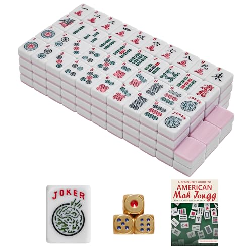 American Mahjong 타일 전용, 마작 세트, 골든 주사위 포함, 여행용 블루 타일 166개(타일 핑크) - color: 핑크