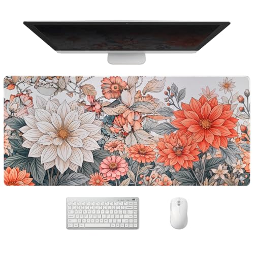 Extended Minimalist Flowers Desk Mat, XXL Large Gaming Mouse Pad, Aesthetic Florals Stitched Edges Waterproof with Non-Slip Rubber Base for Computer Keyboard Laptop Work Home Office 35.4"x15.7" - color: Minimalist Flowers, size: 35.4" x 15.7"
