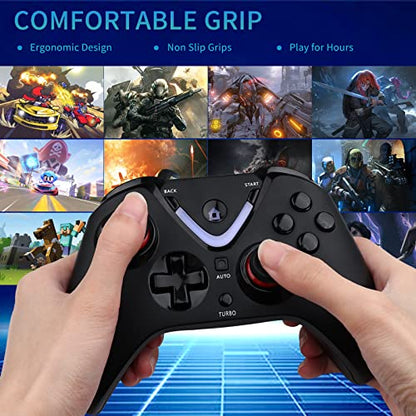 Wireless Game Controller with LED Lighting Compatible with Xbox One S/X, Xbox Series S/X Gaming Gamepad, Remote Joypad with 2.4G Wireless Adapter, Rechargeable Battery - color: Black