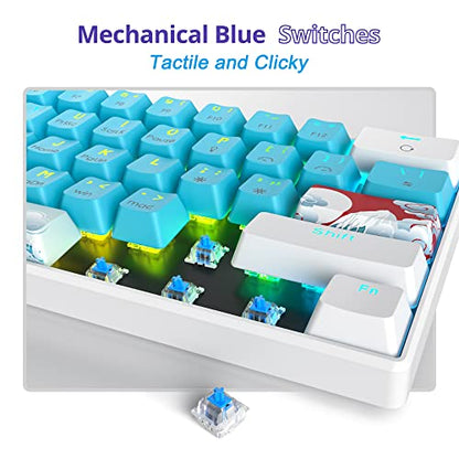 Fogruaden 60% Mechanical Keyboard, 61 Keys Gaming Keyboard, RGB Backlit, Compact 60 Percent Wired Keyboard for Win/Mac PC Gamer, Easy to Carry on Trip (Blue,Blue Switch) - color: Blue/ Blue switch