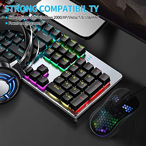 Techsea Honeycomb Wired Gaming Mouse with RGB On/Off Switch, 7200 Adjustable DPI, Ergonomic Lightweight Design & High Precision Sensor for PC/Mac Gamers (Black) - color: Black