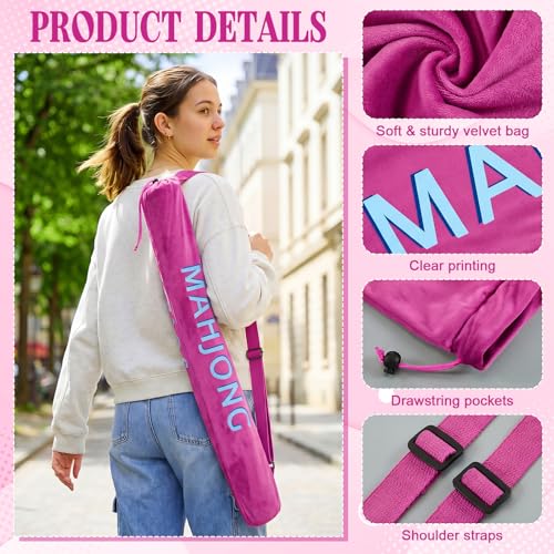 35 Inch Long Velvet Mahjong Mat Bag Cute Double Strapped Drawstring Mahjong Mat Holder Lightweight Carrying Bag for Board Games Outdoor Travel Storage-Mat Not Include(Rose Red,1 Pc) - color: Rose Red