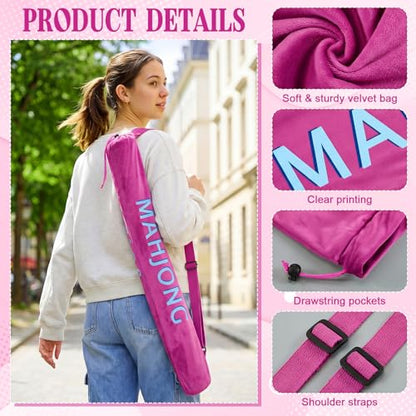 35 Inch Long Velvet Mahjong Mat Bag Cute Double Strapped Drawstring Mahjong Mat Holder Lightweight Carrying Bag for Board Games Outdoor Travel Storage-Mat Not Include(Rose Red,1 Pc) - color: Rose Red