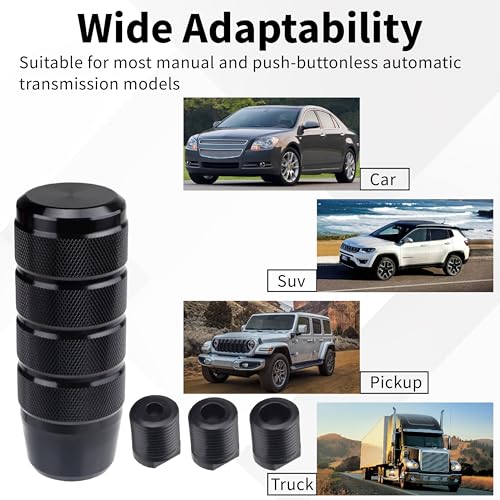 ecocstm Car Shifter Knob, Aluminum Gear Shift Style Knobs, Car Accessories | 3.74" Shift Knob with 3 Threaded Adapters M8 M10 M12 x 1.25 Fit Universal Manual Transmission, Automotive, Trucks (Black) - color: Black