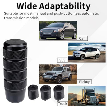 ecocstm Car Shifter Knob, Aluminum Gear Shift Style Knobs, Car Accessories | 3.74" Shift Knob with 3 Threaded Adapters M8 M10 M12 x 1.25 Fit Universal Manual Transmission, Automotive, Trucks (Black) - color: Black