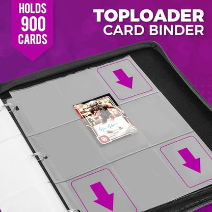 9 Pocket Card Binder: 900 Zipper Double Sided Sports & Trading Card Collector Album with 50 Removable Sleeves - Kids Card Holder for TCG NHL Baseball Football Hockey Games (Purple） - color: Purple