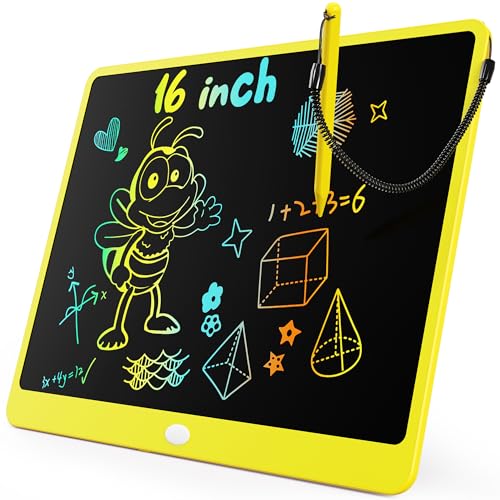 KOKODI LCD Writing Tablet, 16 Inch Colorful Toddler Doodle Board Drawing Tablet, Erasable Reusable Electronic Drawing Pads, Educational and Learning Toy for 3-6 Years Old Boy and Girls(Yellow) - color: Yellow, size: 16in