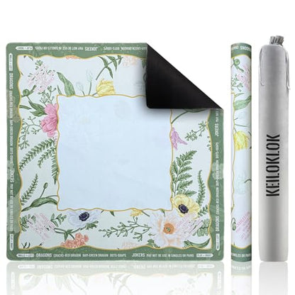 32.4x32.4 Inch Floral Mahjong Mat 3 MM Noise Reduction | Countryside Home Style Non-Slip No Creases with Tropical Plants Carrying Bag for Poker, Card, Board & Tile Games, Dominoes - color: Morandi Green