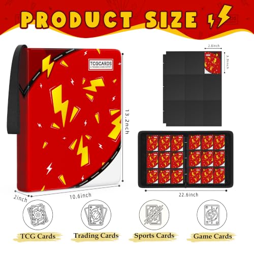 Card Binder for Pokemon Cards, 9 Pocket Trading Card Binder Holds 900 Cards with 50 Removable Sleeves, 3 Ring Zipper Card Holder Album Book Case for TCG, MTG, Sports Cards Collection, Boys Girls - color: Red