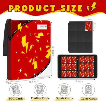 Card Binder for Pokemon Cards, 9 Pocket Trading Card Binder Holds 900 Cards with 50 Removable Sleeves, 3 Ring Zipper Card Holder Album Book Case for TCG, MTG, Sports Cards Collection, Boys Girls - color: Red