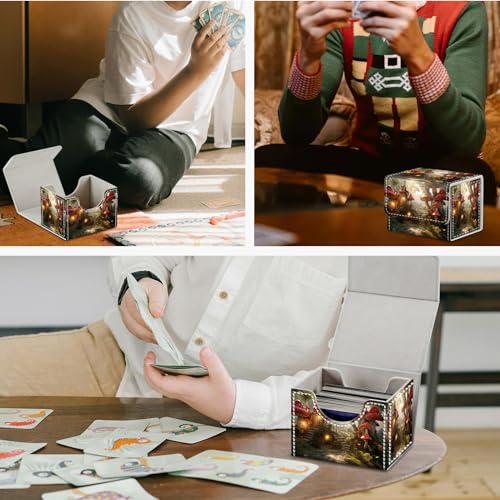 DEGDFSGR Card Game Storage Box for TCG MTG Deck Box Organizer Trading Card Case Commander Deck Box Magnetic Closure Creative Pattern Up to 200 Cards, Enchanting Mushroom Houses - color: Enchanting Mushroom Houses