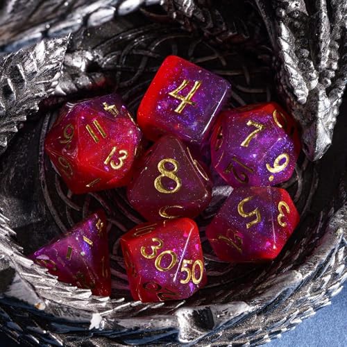 Purple Glitter DND Dice Set D&D Polyhedral Dice for Tabletop Games | Leather Storage Bag, DM Gift, for Dungeons and Dragons Role Playing Games - color: Glitter-purple&red