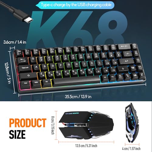 Guiheng Wired 60% Gaming Keyboard and Mouse Combo, Ultra-Compact 61 Keys RGB Backlit Mini Keyboard, Lightweight 3200 DPI Optical, Wired Gaming Set for Windows,PC, MAC PS5 Xbox Gamer(Black) - color: black combo