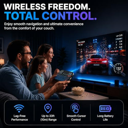 Mini Wireless Keyboard with Touchpad, Bluetooth + 2.4GHz RF Remote Control, 7-Color Backlit Rechargeable Keyboard for Smart TV, Android TV Box, Fire Stick, PC, Laptop, HTPC, Raspberry Pi & Tablet
