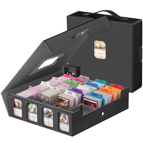 3200+ Trading Card Storage Box with Commander Display, 4 Row Card Deck Box with Portable Handle, Compatible for TCG/MTG/Magic Cards, 30 Colorful Divider, 8 Supporters, US Design Patent (Black&Grey) - color: Black & Grey, size: 3200+